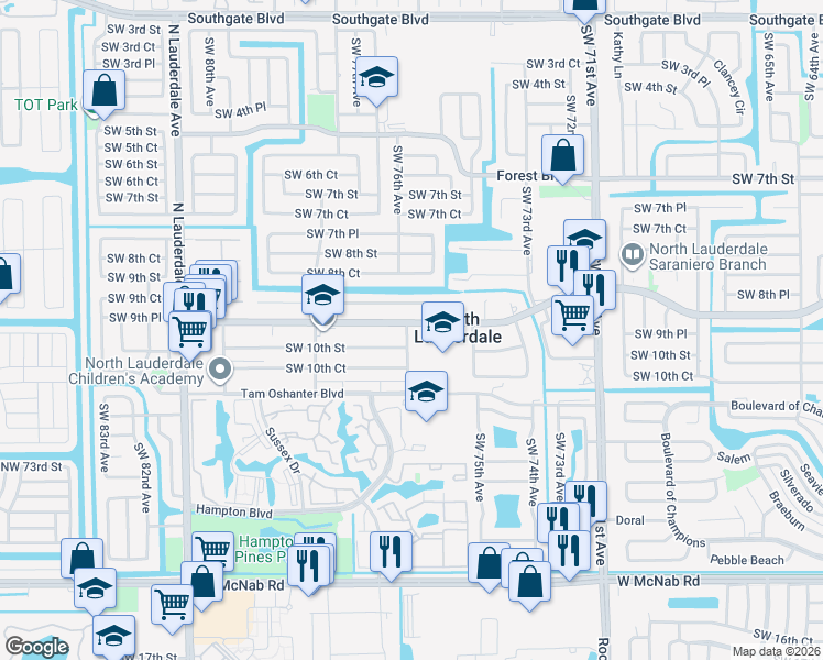 map of restaurants, bars, coffee shops, grocery stores, and more near 980 Southwest 76th Avenue in North Lauderdale