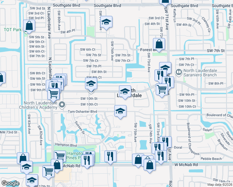 map of restaurants, bars, coffee shops, grocery stores, and more near 980 Southwest 76th Avenue in North Lauderdale
