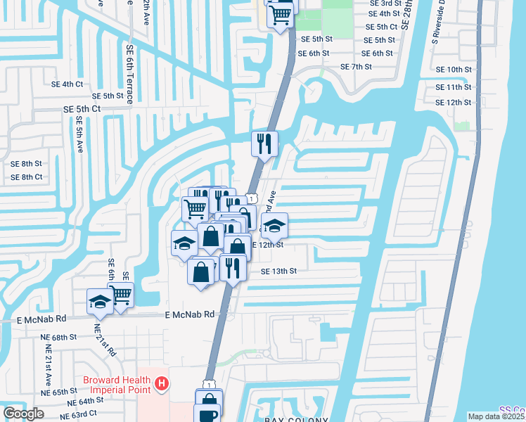 map of restaurants, bars, coffee shops, grocery stores, and more near 1017 Southeast 22nd Avenue in Pompano Beach
