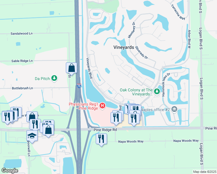 map of restaurants, bars, coffee shops, grocery stores, and more near 108 Tuscany Way in Naples