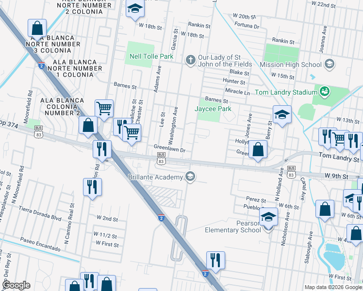 map of restaurants, bars, coffee shops, grocery stores, and more near 901 Truman Street in Mission