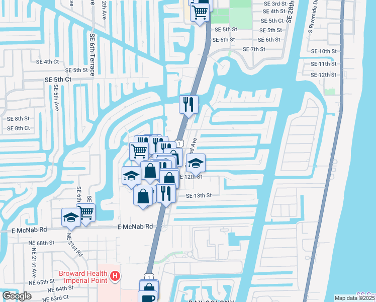 map of restaurants, bars, coffee shops, grocery stores, and more near 1017 Southeast 22nd Avenue in Pompano Beach