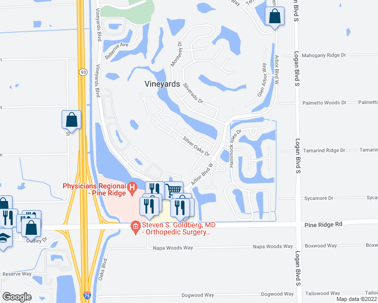 map of restaurants, bars, coffee shops, grocery stores, and more near 146 San Rafael Lane in Naples