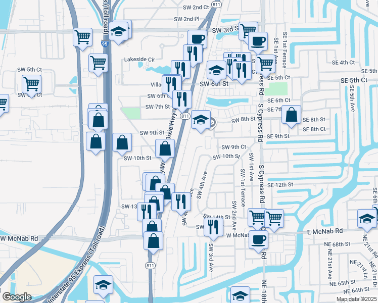 map of restaurants, bars, coffee shops, grocery stores, and more near 1005 South Flagler Avenue in Pompano Beach