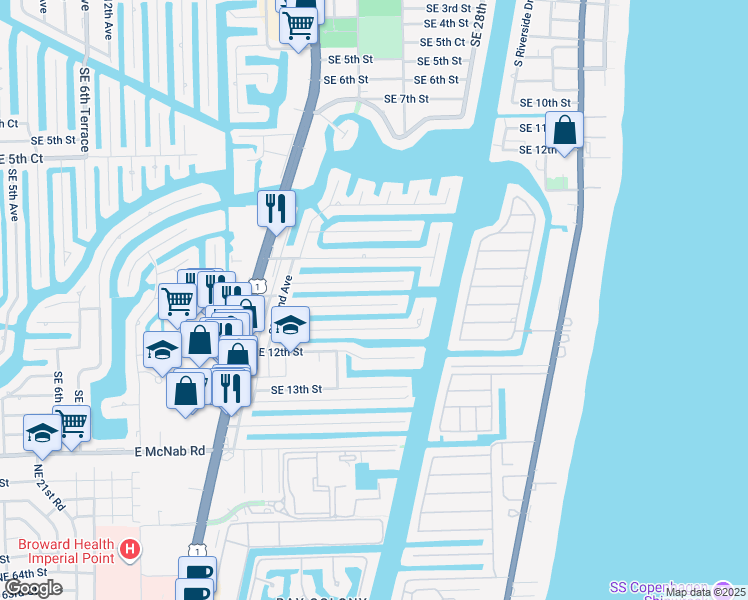 map of restaurants, bars, coffee shops, grocery stores, and more near 2548 Southeast 10th Court in Pompano Beach