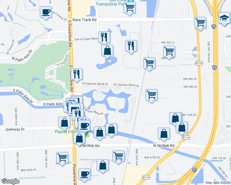 map of restaurants, bars, coffee shops, grocery stores, and more near 2221 Cypress Island Drive in Pompano Beach