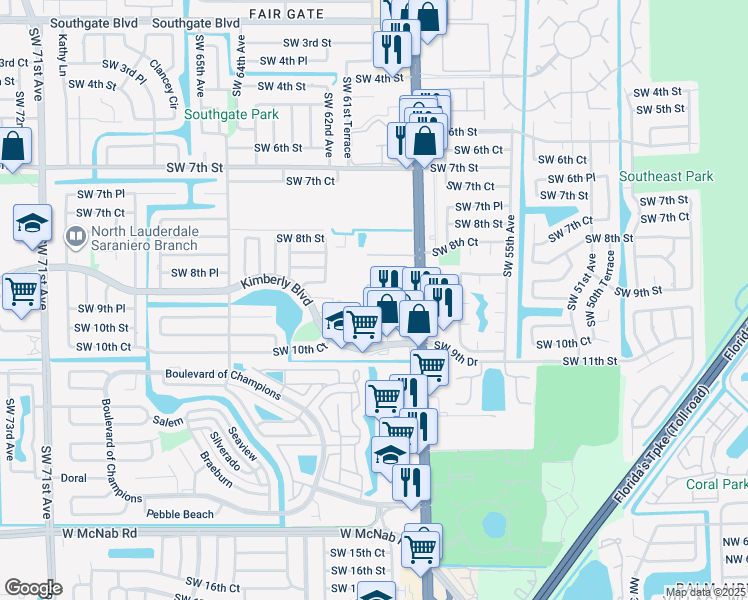map of restaurants, bars, coffee shops, grocery stores, and more near 305 South Santa Catalina Circle in North Lauderdale