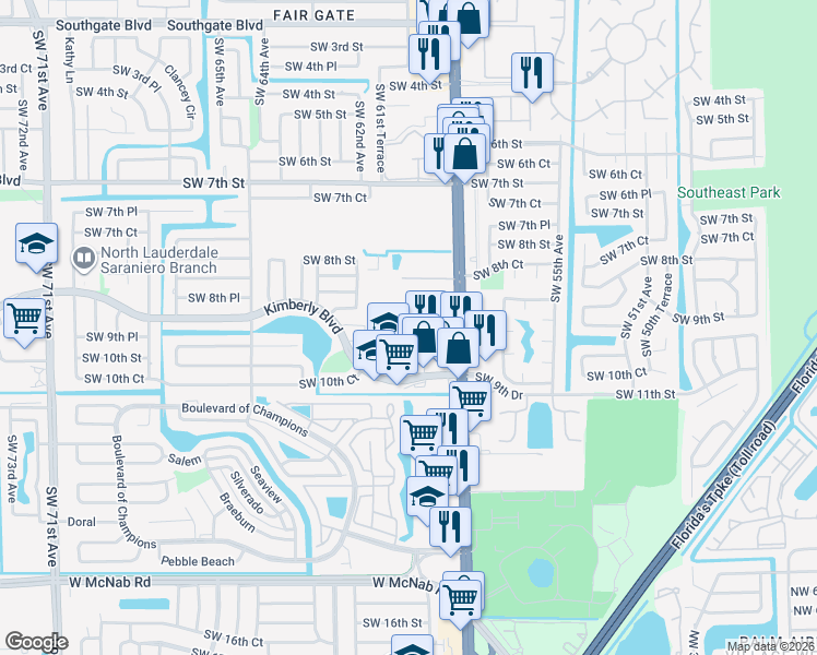 map of restaurants, bars, coffee shops, grocery stores, and more near 305 South Santa Catalina Circle in North Lauderdale