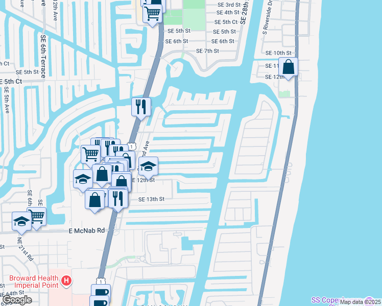 map of restaurants, bars, coffee shops, grocery stores, and more near 2548 Southeast 10th Court in Pompano Beach