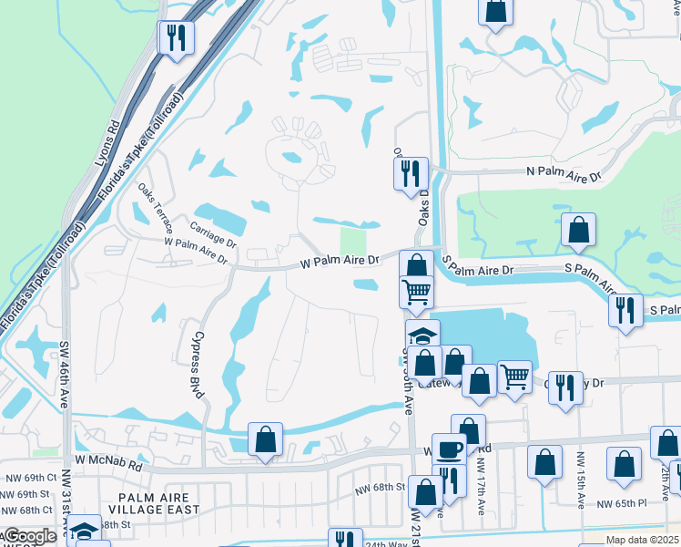map of restaurants, bars, coffee shops, grocery stores, and more near 4040 West Palm Aire Drive in Pompano Beach