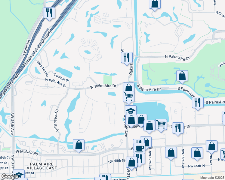 map of restaurants, bars, coffee shops, grocery stores, and more near 2364 West Palm Aire Drive in Pompano Beach