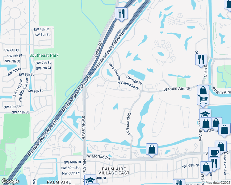 map of restaurants, bars, coffee shops, grocery stores, and more near 800 Cypress Grove Drive in Pompano Beach