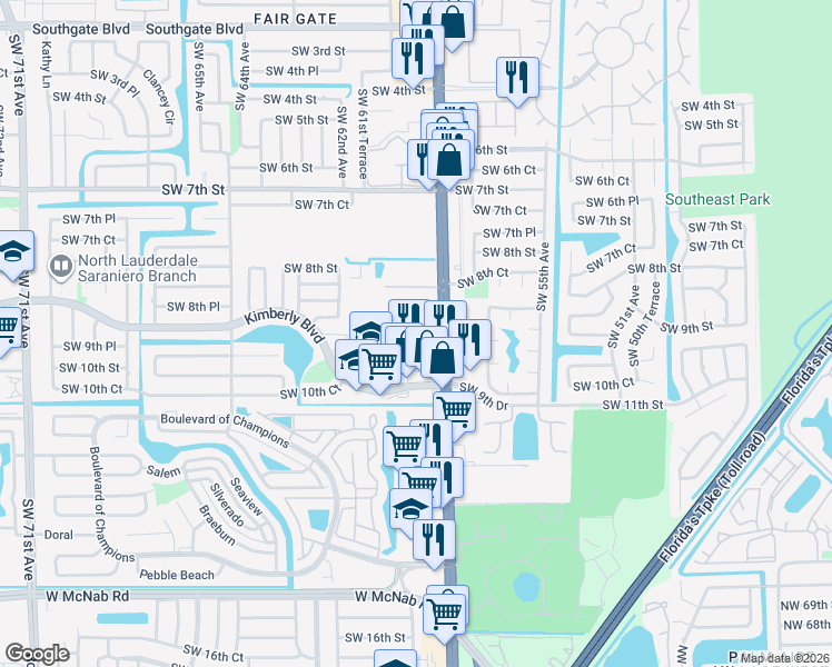 map of restaurants, bars, coffee shops, grocery stores, and more near 101 South Santa Catalina Circle in North Lauderdale