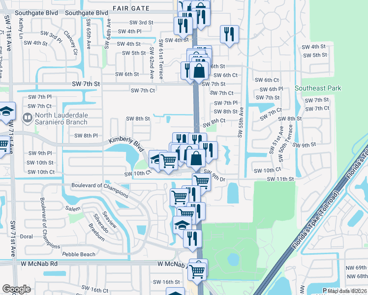 map of restaurants, bars, coffee shops, grocery stores, and more near 101 South Santa Catalina Circle in North Lauderdale