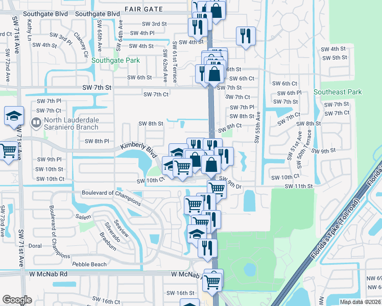 map of restaurants, bars, coffee shops, grocery stores, and more near 1414 South Santa Catalina Circle in North Lauderdale