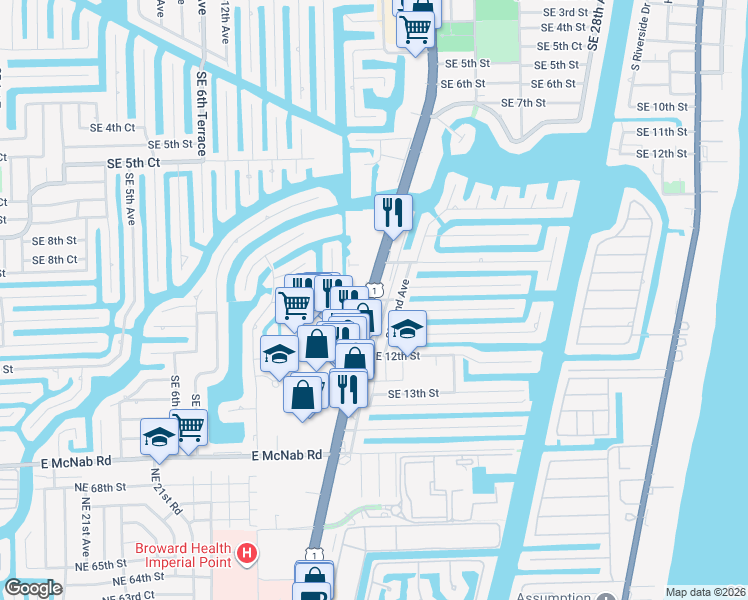 map of restaurants, bars, coffee shops, grocery stores, and more near 2107 Southeast 10th Street in Pompano Beach