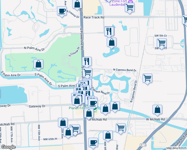 map of restaurants, bars, coffee shops, grocery stores, and more near 2240 North Cypress Bend Drive in Pompano Beach