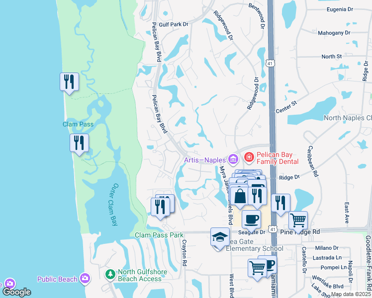 map of restaurants, bars, coffee shops, grocery stores, and more near 5803 Glencove Drive in Naples