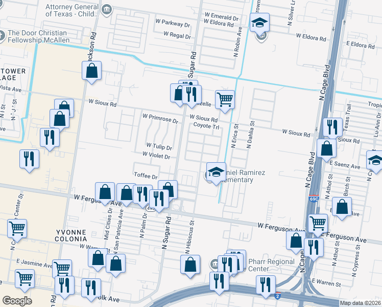 map of restaurants, bars, coffee shops, grocery stores, and more near 819 Goodnight Trail in Pharr