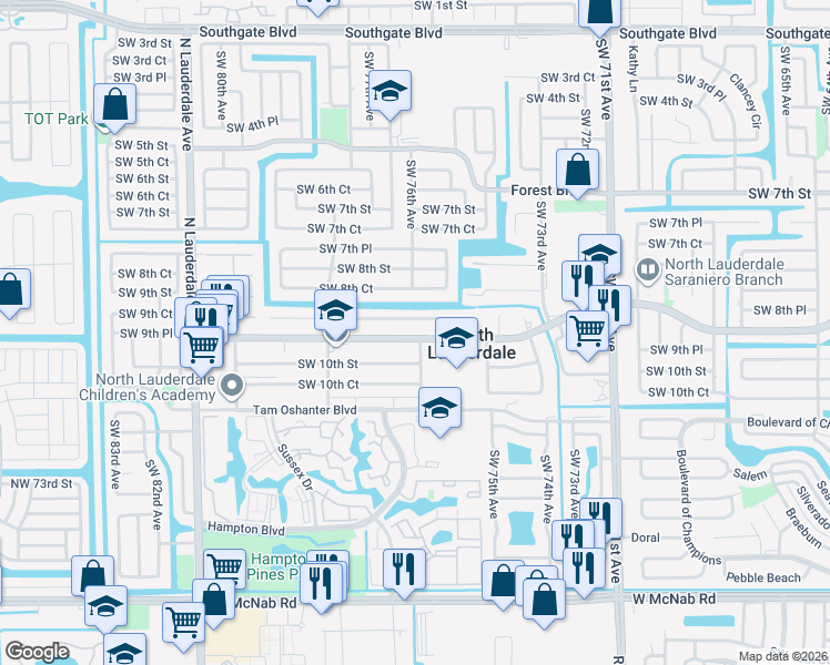 map of restaurants, bars, coffee shops, grocery stores, and more near 980 Southwest 76th Avenue in North Lauderdale