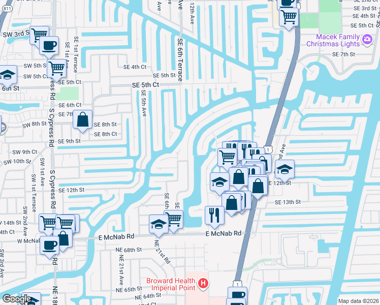 map of restaurants, bars, coffee shops, grocery stores, and more near 1041 Southeast 7th Avenue in Pompano Beach