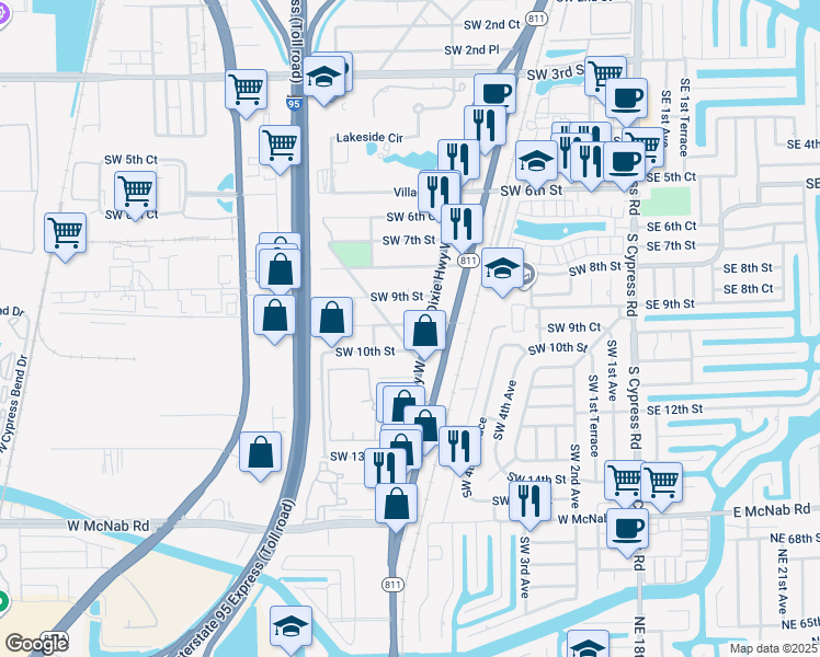 map of restaurants, bars, coffee shops, grocery stores, and more near 980w South Dixie Highway in Pompano Beach