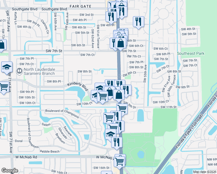 map of restaurants, bars, coffee shops, grocery stores, and more near 305 South Santa Catalina Circle in North Lauderdale