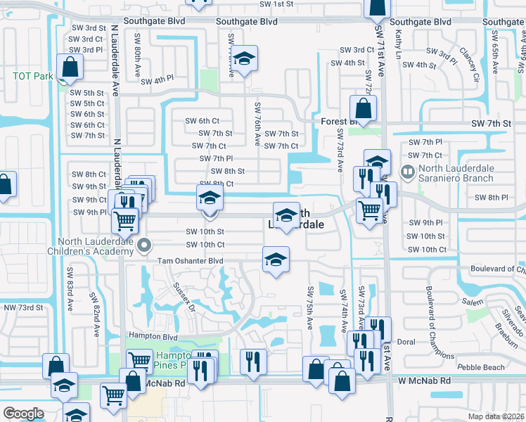 map of restaurants, bars, coffee shops, grocery stores, and more near 980 Southwest 76th Avenue in North Lauderdale
