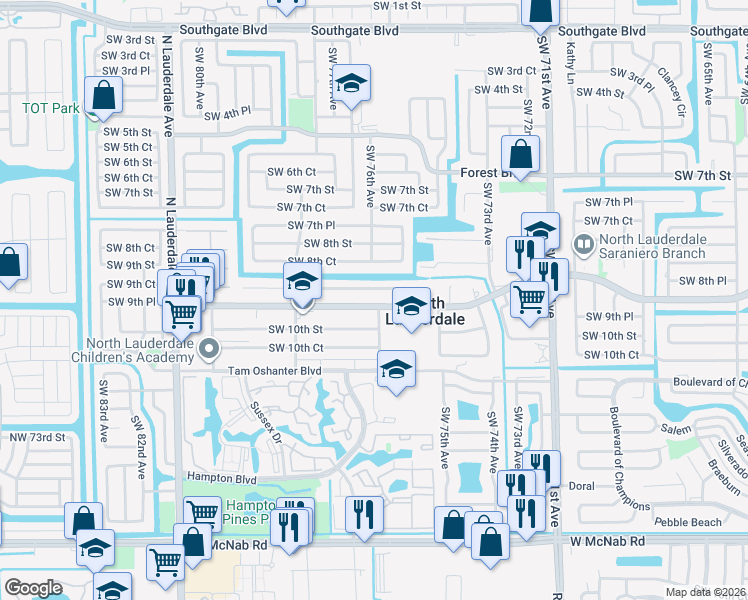 map of restaurants, bars, coffee shops, grocery stores, and more near 980 Southwest 76th Avenue in North Lauderdale