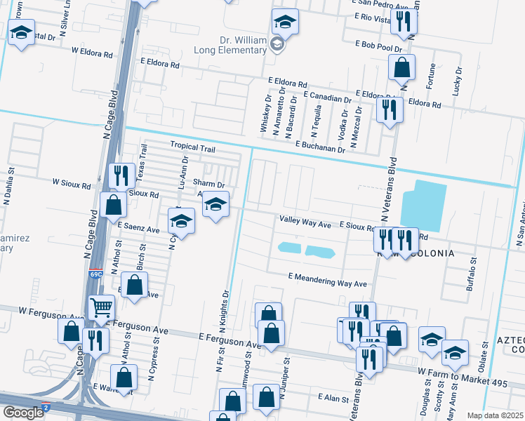 map of restaurants, bars, coffee shops, grocery stores, and more near 400 Any Way in Pharr