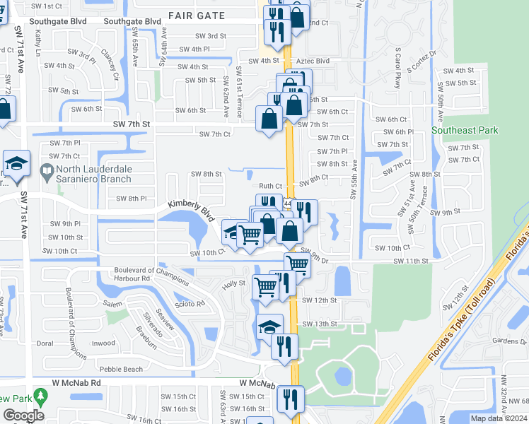 map of restaurants, bars, coffee shops, grocery stores, and more near 305 South Santa Catalina Circle in North Lauderdale