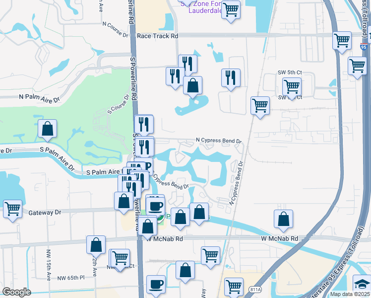 map of restaurants, bars, coffee shops, grocery stores, and more near 2232 North Cypress Bend Drive in Pompano Beach