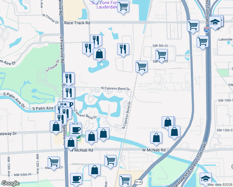 map of restaurants, bars, coffee shops, grocery stores, and more near 2215 Cypress Island Drive in Pompano Beach