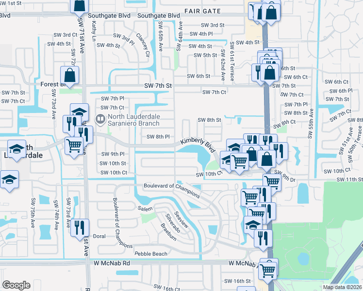 map of restaurants, bars, coffee shops, grocery stores, and more near 6381 Southwest 9th Place in North Lauderdale