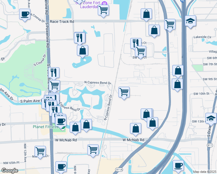 map of restaurants, bars, coffee shops, grocery stores, and more near 2216 North Cypress Bend Drive in Pompano Beach