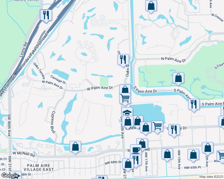 map of restaurants, bars, coffee shops, grocery stores, and more near 4015 West Palm Aire Drive in Pompano Beach