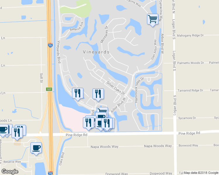 map of restaurants, bars, coffee shops, grocery stores, and more near 159 San Rafael Lane in Naples