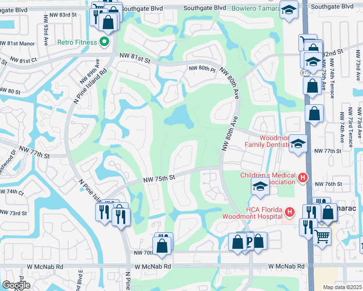 map of restaurants, bars, coffee shops, grocery stores, and more near 7605 Black Olive Way in Tamarac