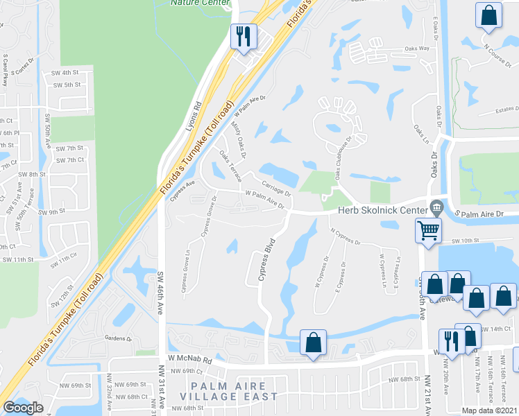 map of restaurants, bars, coffee shops, grocery stores, and more near 4117 West Palm Aire Drive in Pompano Beach