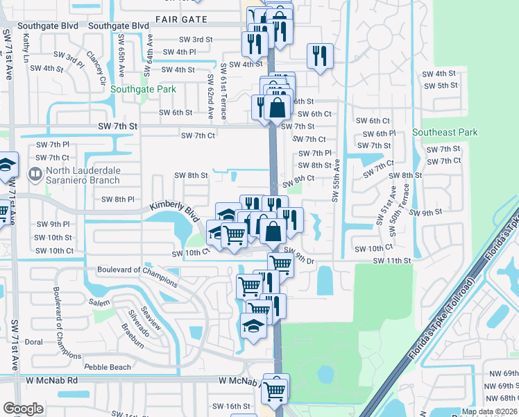 map of restaurants, bars, coffee shops, grocery stores, and more near 1003 North Santa Catalina Circle in North Lauderdale