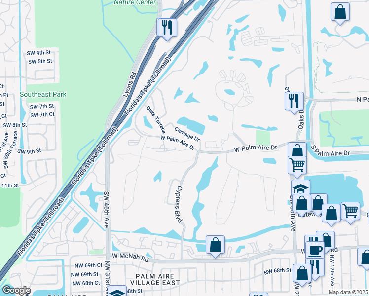 map of restaurants, bars, coffee shops, grocery stores, and more near 4102 Carriage Drive in Pompano Beach