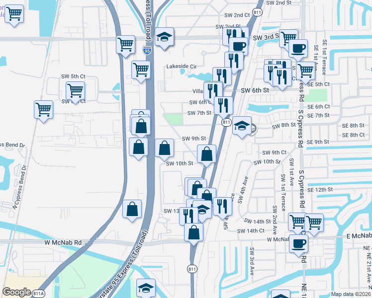 map of restaurants, bars, coffee shops, grocery stores, and more near 904 Southwest 10th Drive in Pompano Beach