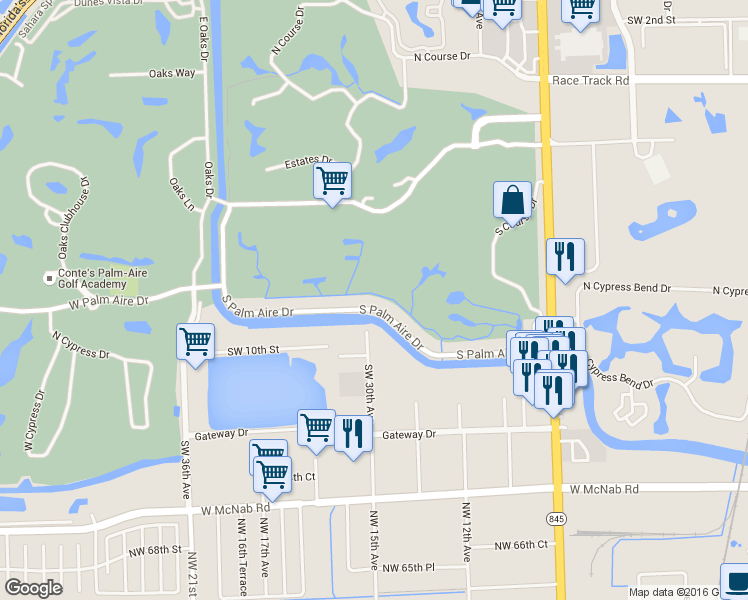 map of restaurants, bars, coffee shops, grocery stores, and more near 3051 South Palm Aire Drive in Pompano Beach