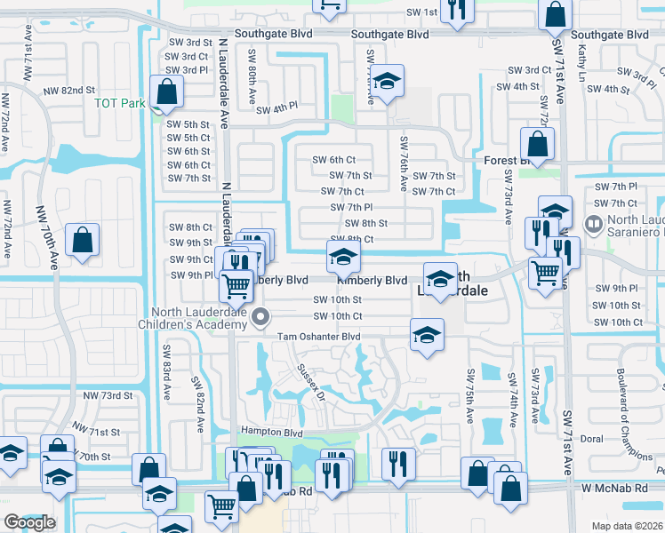 map of restaurants, bars, coffee shops, grocery stores, and more near 7803 Southwest 9th Street in North Lauderdale