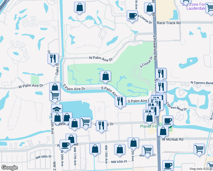map of restaurants, bars, coffee shops, grocery stores, and more near 3051 South Palm Aire Drive in Pompano Beach