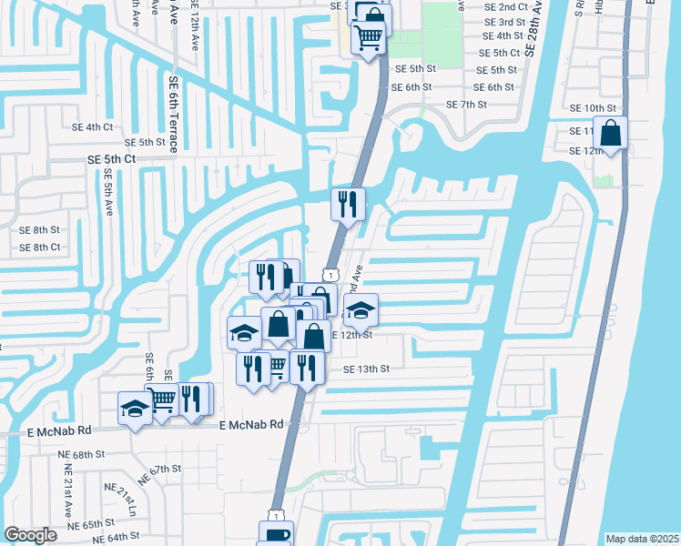 map of restaurants, bars, coffee shops, grocery stores, and more near 940 South Federal Highway in Pompano Beach