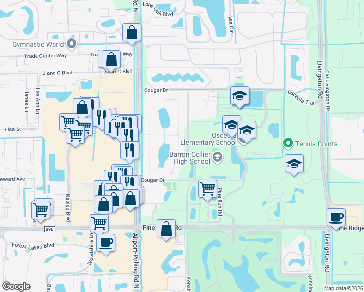 map of restaurants, bars, coffee shops, grocery stores, and more near 5891 Cypress Hollow Way in Naples