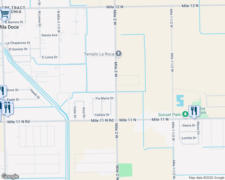 map of restaurants, bars, coffee shops, grocery stores, and more near 13267 Mile 2 West in Mercedes