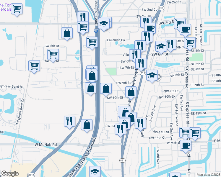 map of restaurants, bars, coffee shops, grocery stores, and more near 840 Southwest 9th Street in Pompano Beach