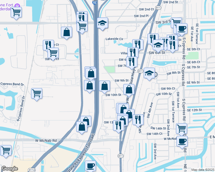 map of restaurants, bars, coffee shops, grocery stores, and more near 840 Southwest 9th Street in Pompano Beach